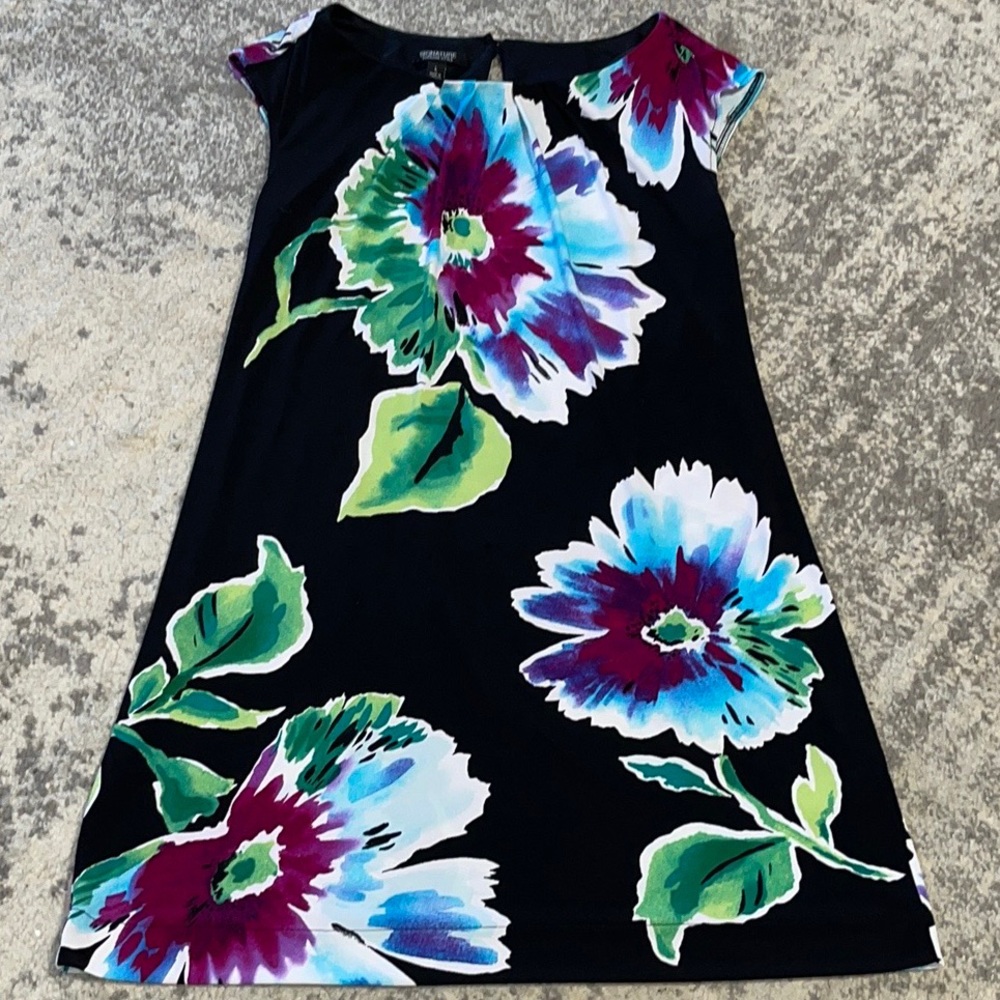 Signature London Black Floral Sleeveless Dress Size: